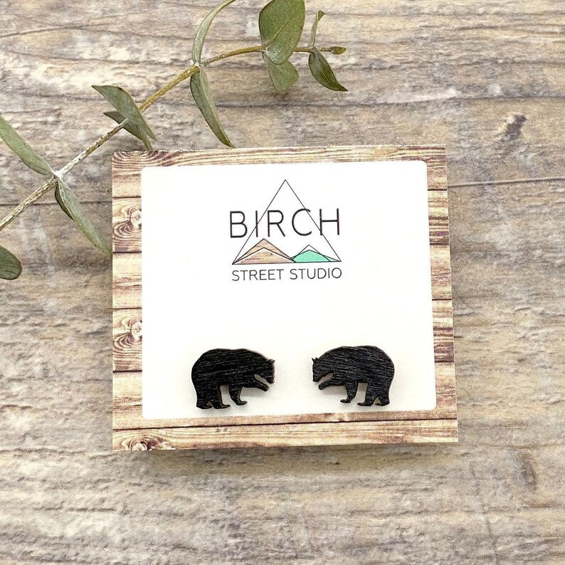 Black Bear Stud Earrings